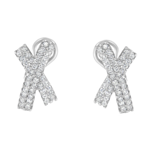 14K White Gold 2.0 Cttw Round-Brilliant Cut Diamond Domed X Shaped Omega Back Stud Earrings (H-I Color, I1-I2 Clarity) - LUXGRIAL