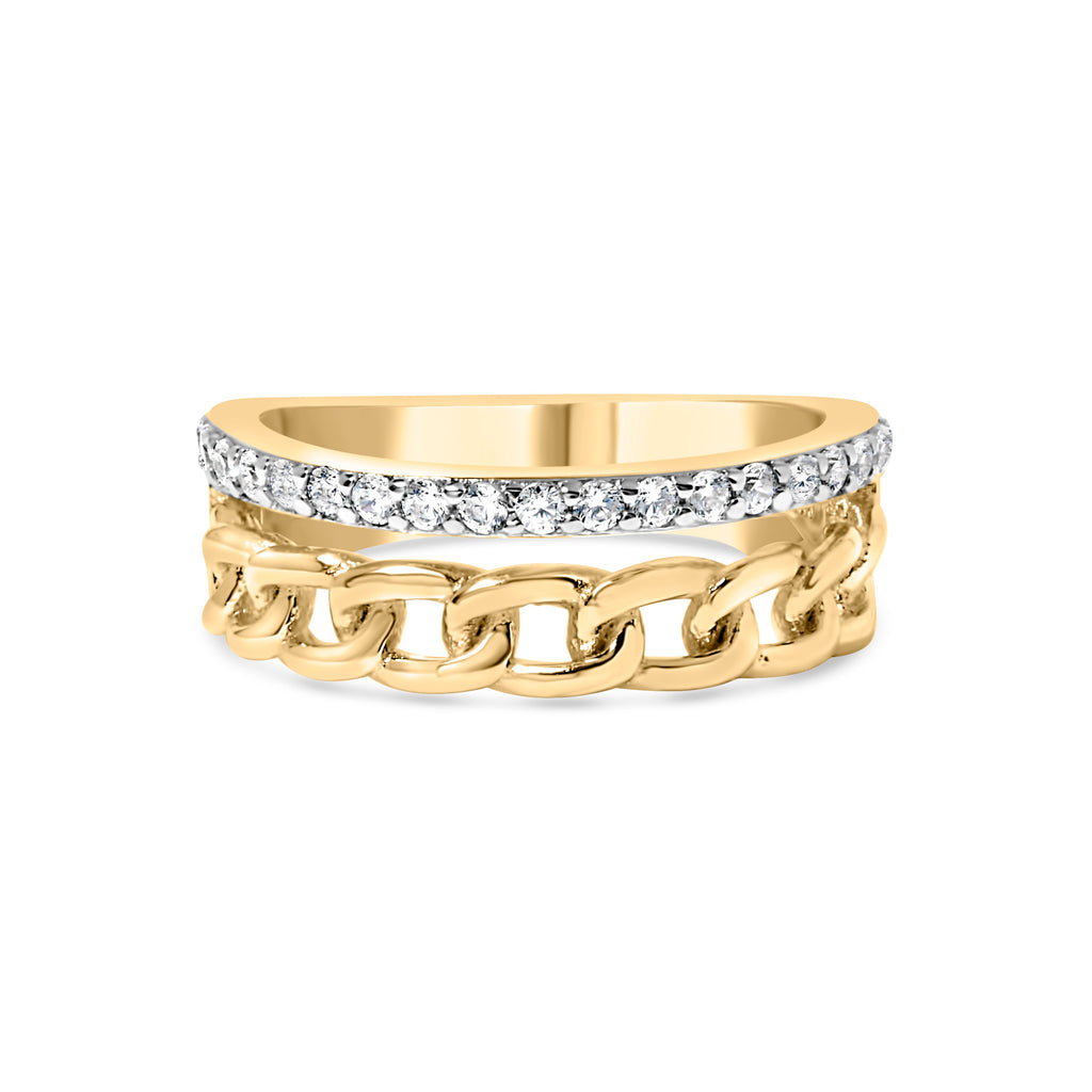 10K Yellow Gold 1/5 Cttw Diamond Cuban Link Ring Band (I-J Color, I2-I3 Clarity) - Size 7