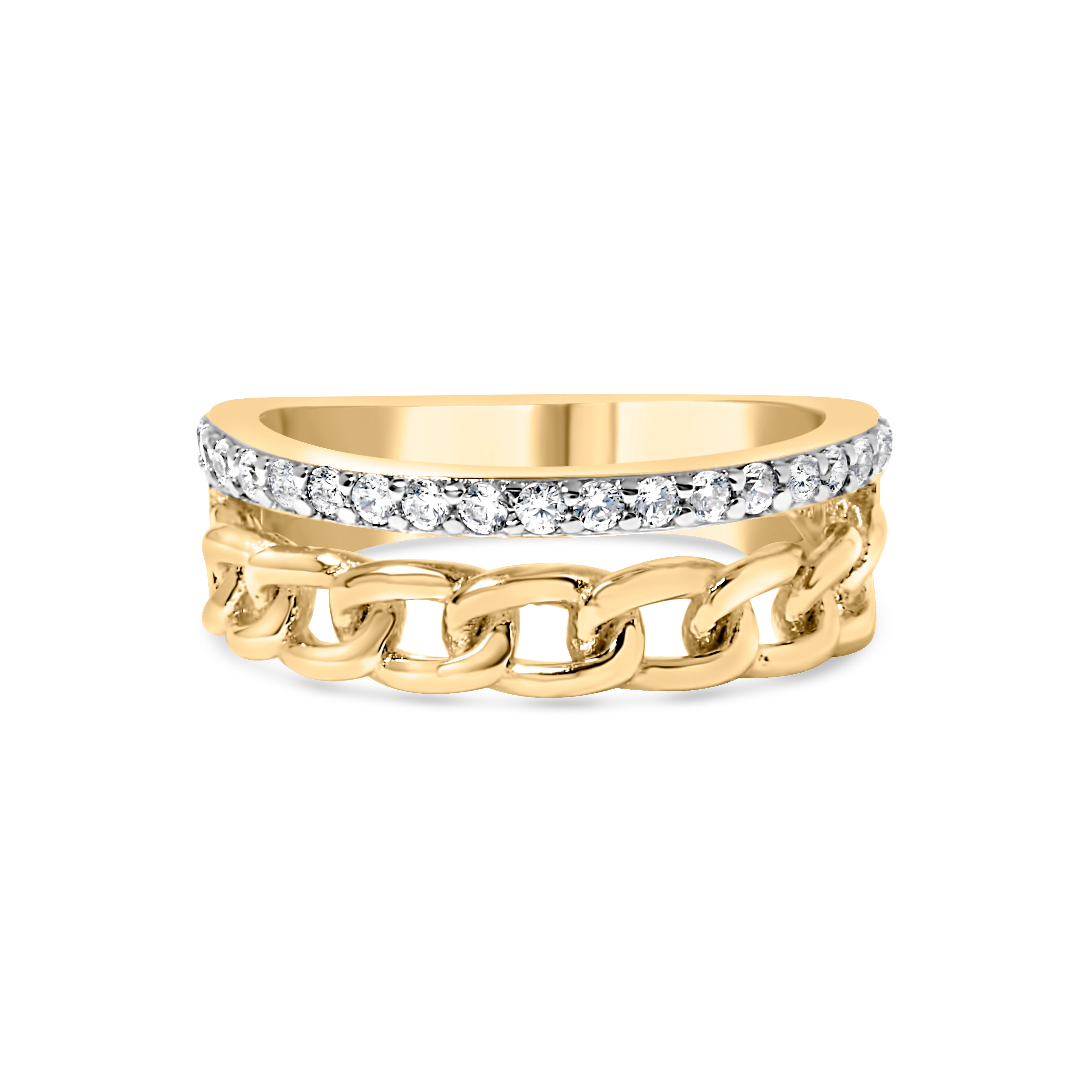 10K Yellow Gold 1/5 Cttw Diamond Cuban Link Ring Band (I-J Color, I2-I3 Clarity) - Size 7