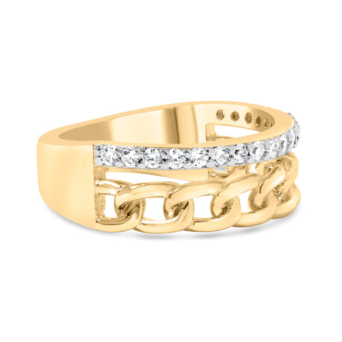 10K Yellow Gold 1/5 Cttw Diamond Cuban Link Ring Band (I-J Color, I2-I3 Clarity) - Size 7