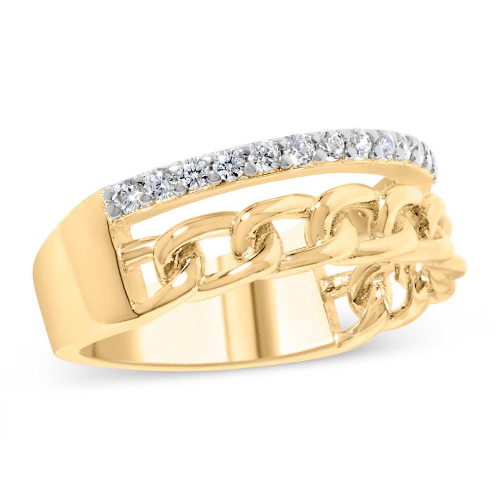 10K Yellow Gold 1/5 Cttw Diamond Cuban Link Ring Band (I-J Color, I2-I3 Clarity) - Size 7