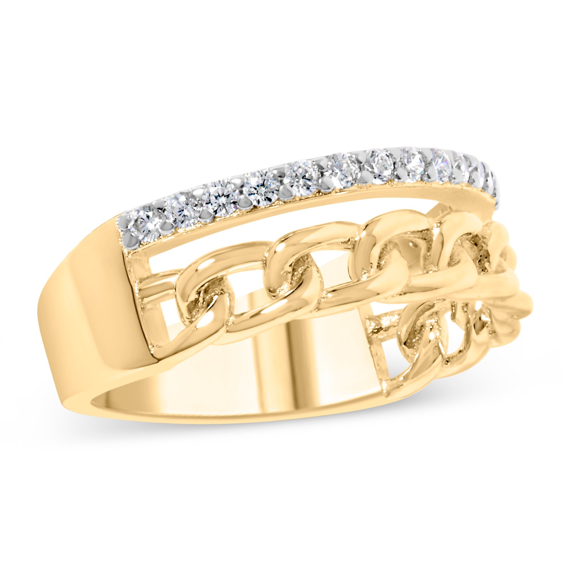 10K Yellow Gold 1/5 Cttw Diamond Cuban Link Ring Band (I-J Color, I2-I3 Clarity) - Size 7