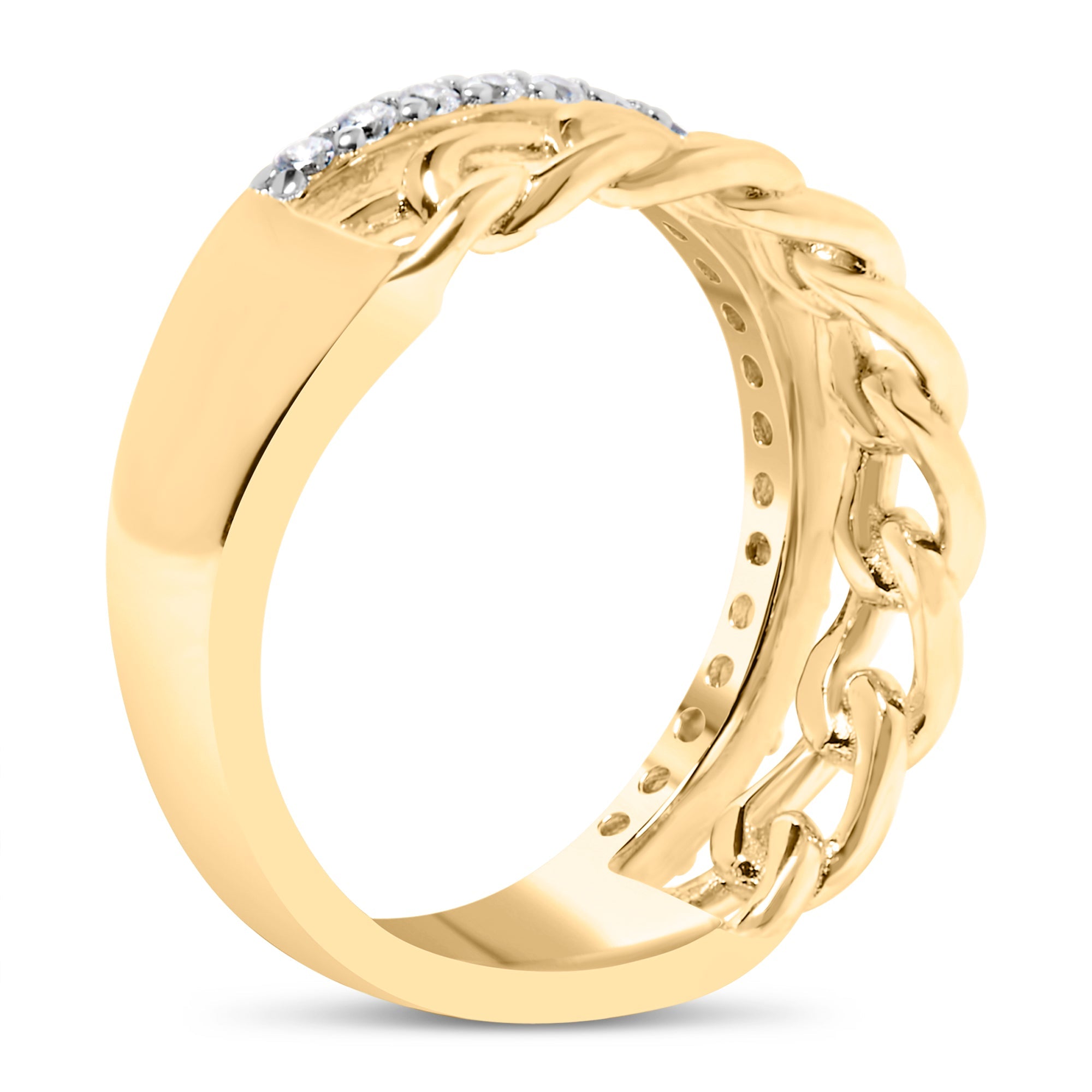 10K Yellow Gold 1/5 Cttw Diamond Cuban Link Ring Band (I-J Color, I2-I3 Clarity) - Size 7
