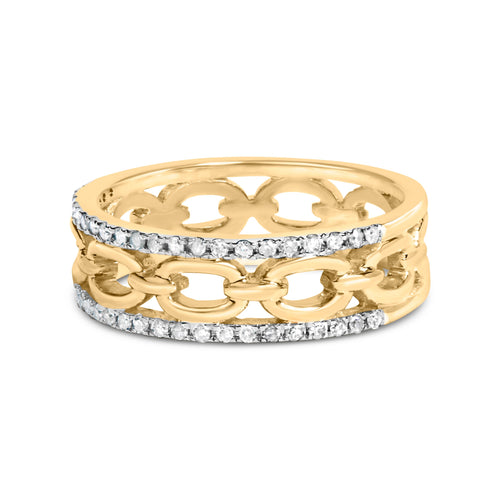 10K Yellow Gold 1/5 Cttw Diamond Two Row Cuban Link Ring (I-J Color, I2-I3 Clarity) - Size 7
