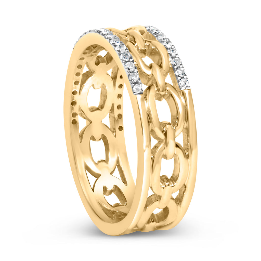 10K Yellow Gold 1/5 Cttw Diamond Two Row Cuban Link Ring (I-J Color, I2-I3 Clarity) - Size 7