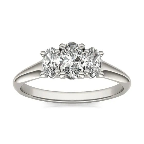 1 CTW Oval Lab Grown Diamond Three Stone Engagement Ring 14K White Gold (G-VS) - LUXGRIAL