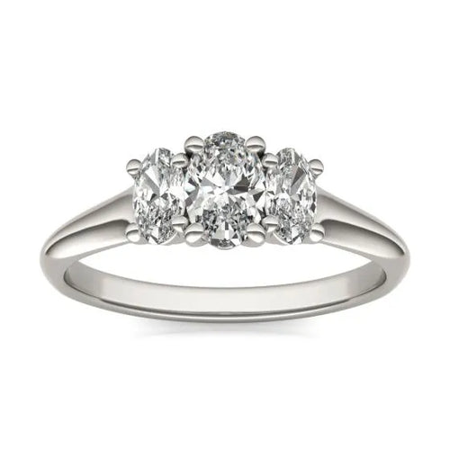 1 CTW Oval Lab Grown Diamond Three Stone Engagement Ring 14K White Gold (G-VS) - LUXGRIAL