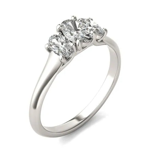 1 CTW Oval Lab Grown Diamond Three Stone Engagement Ring 14K White Gold (G-VS) - LUXGRIAL