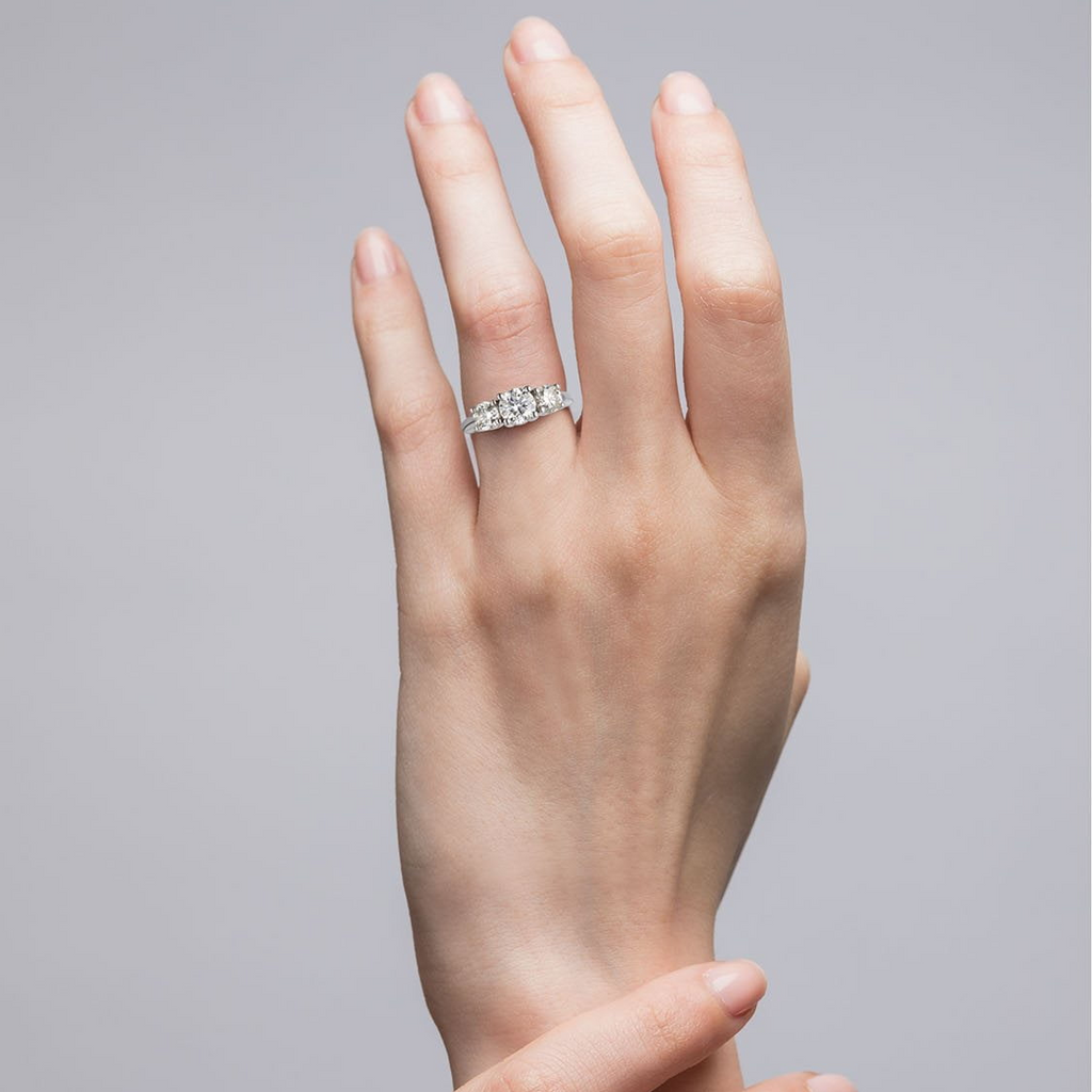 2 CTW AGI Certified Lab Grown Diamond (G-VS) Three Stone Engagement Ring in Choice of 14K Yellow or 14k White Gold - LUXGRIAL