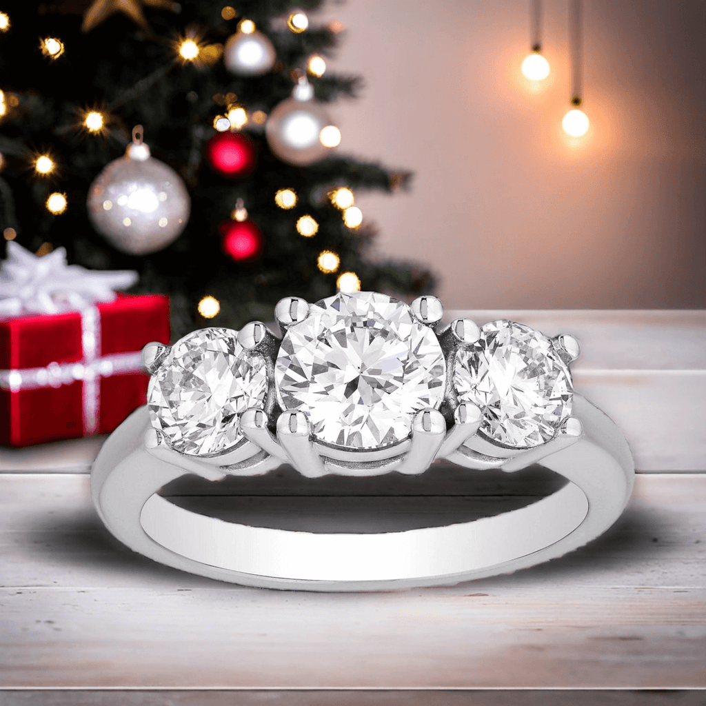 2 CTW AGI Certified Lab Grown Diamond (G-VS) Three Stone Engagement Ring in Choice of 14K Yellow or 14k White Gold - LUXGRIAL
