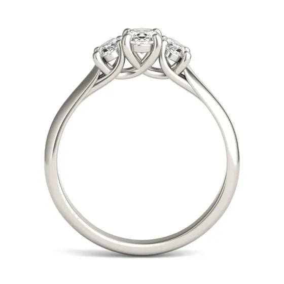 1 CTW Oval Lab Grown Diamond Three Stone Engagement Ring 14K White Gold (G-VS) - LUXGRIAL