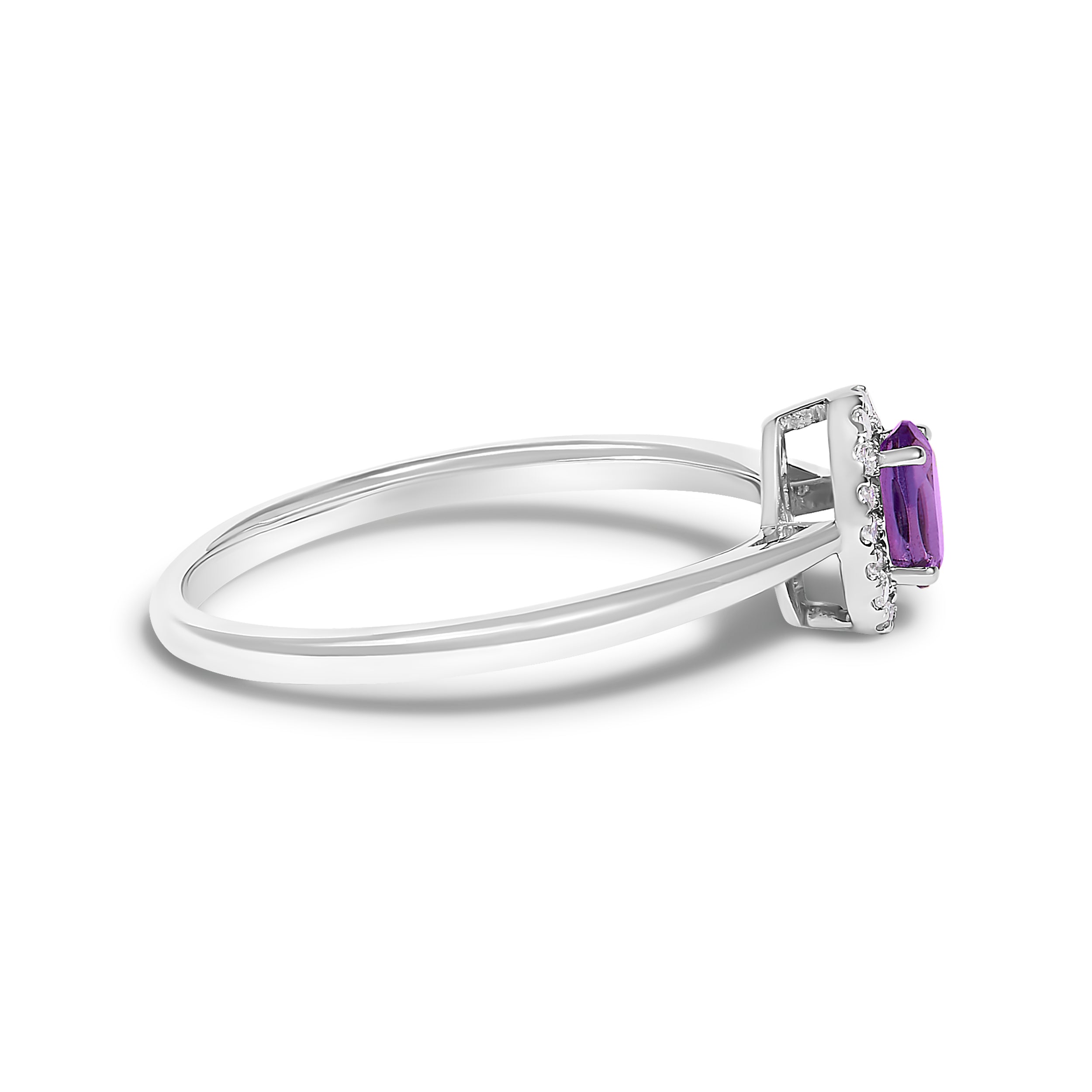10K White Gold 5X3MM Oval Purple Amethyst and Diamond Accent Halo Ring (I-J Color, I1-I2 Clarity) - Ring Size 6.5