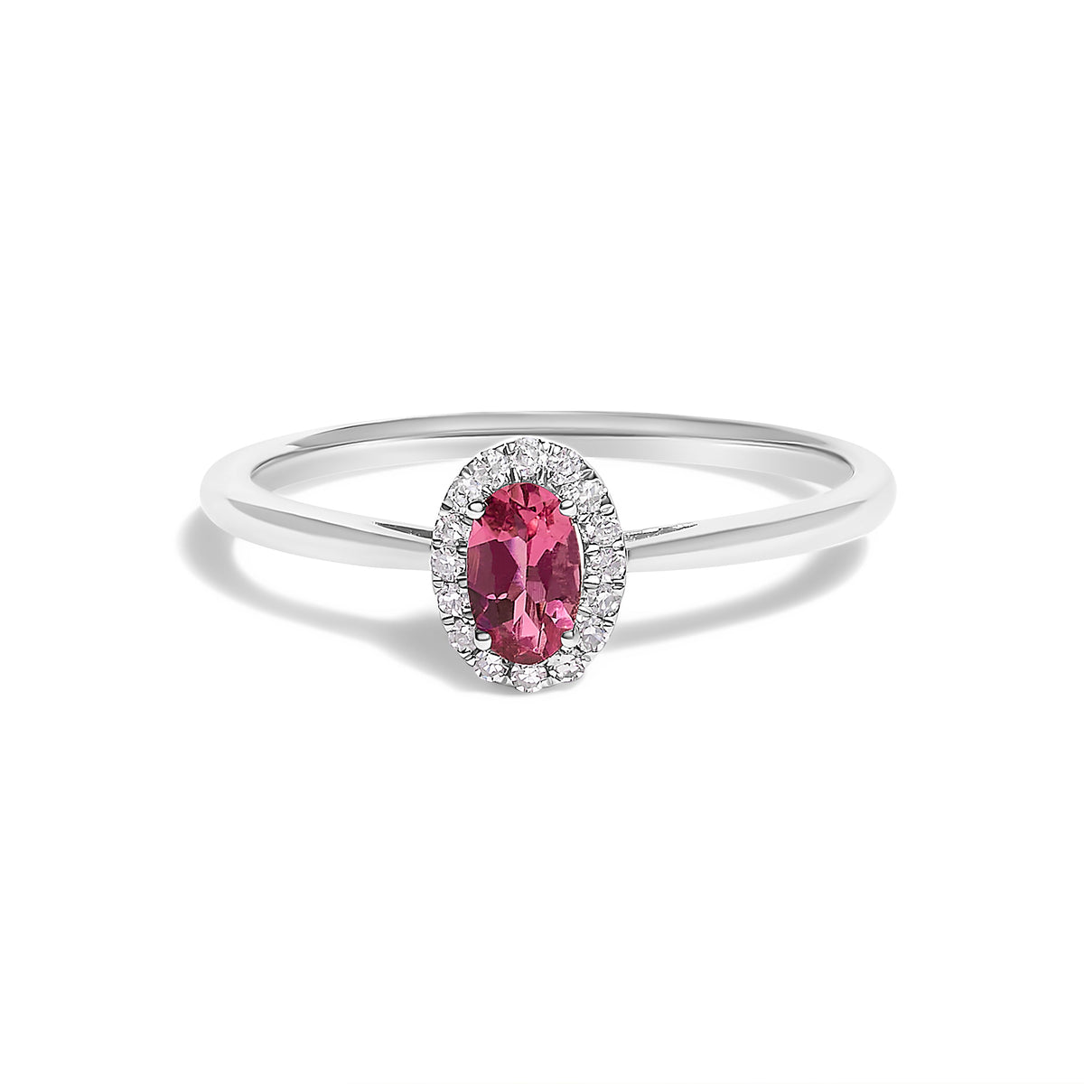 10K White Gold 5X3MM Oval Purple Amethyst and Diamond Accent Halo Ring (I-J Color, I1-I2 Clarity) - Ring Size 6.5 - LUXGRIAL