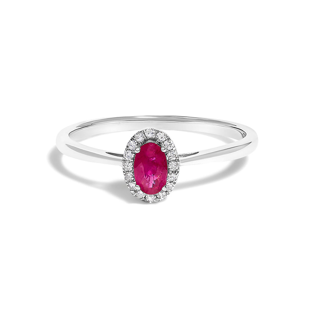 10K White Gold 5X3MM Oval Purple Amethyst and Diamond Accent Halo Ring (I-J Color, I1-I2 Clarity) - Ring Size 6.5 - LUXGRIAL