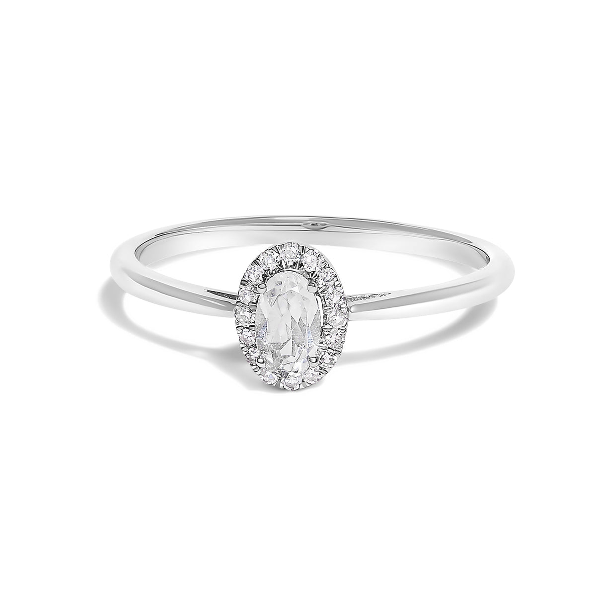 10K White Gold 5X3MM Oval Purple Amethyst and Diamond Accent Halo Ring (I-J Color, I1-I2 Clarity) - Ring Size 6.5 - LUXGRIAL