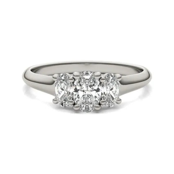 1 CTW Oval Lab Grown Diamond Three Stone Engagement Ring 14K White Gold (G-VS) - LUXGRIAL