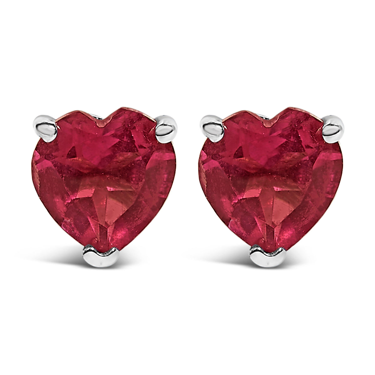 14K White Gold 5MM Heart Cut Purple Amethyst Solitaire Stud Earrings - LUXGRIAL