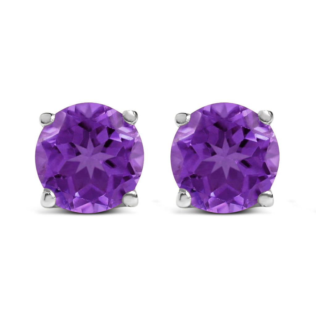 14K White Gold 5X5MM Round Purple Amethyst Solitaire Stud Earrings