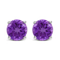 14K White Gold 5X5MM Round Purple Amethyst Solitaire Stud Earrings