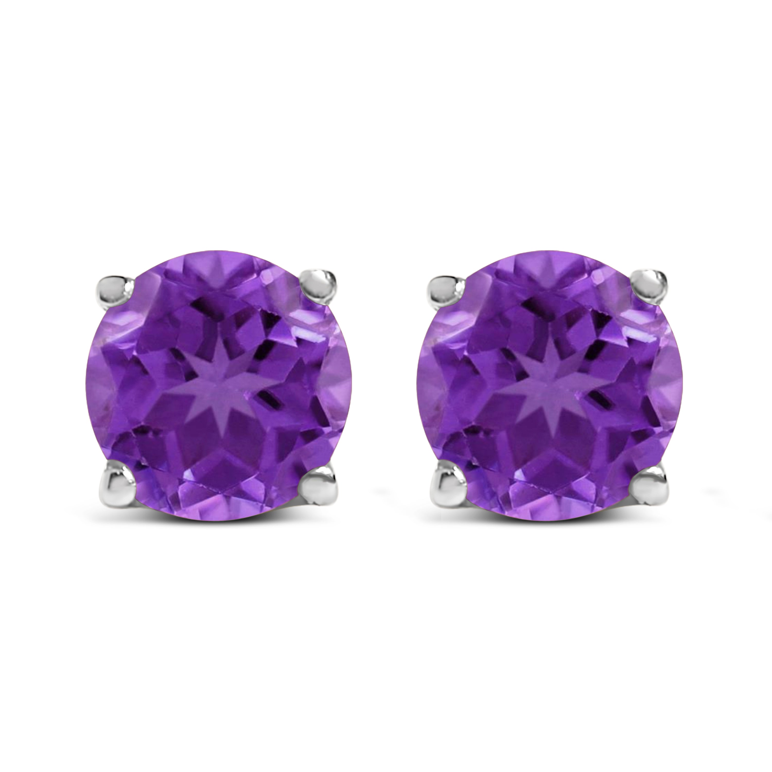 14K White Gold 5X5MM Round Purple Amethyst Solitaire Stud Earrings