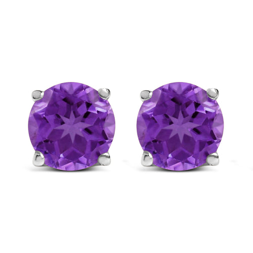 14K White Gold 5X5MM Round Purple Amethyst Solitaire Stud Earrings - LUXGRIAL