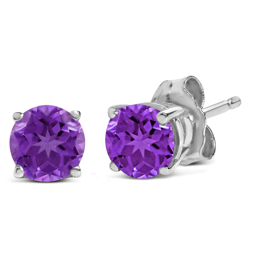 14K White Gold 5X5MM Round Purple Amethyst Solitaire Stud Earrings - LUXGRIAL