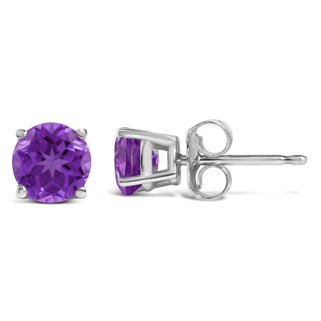 14K White Gold 5X5MM Round Purple Amethyst Solitaire Stud Earrings