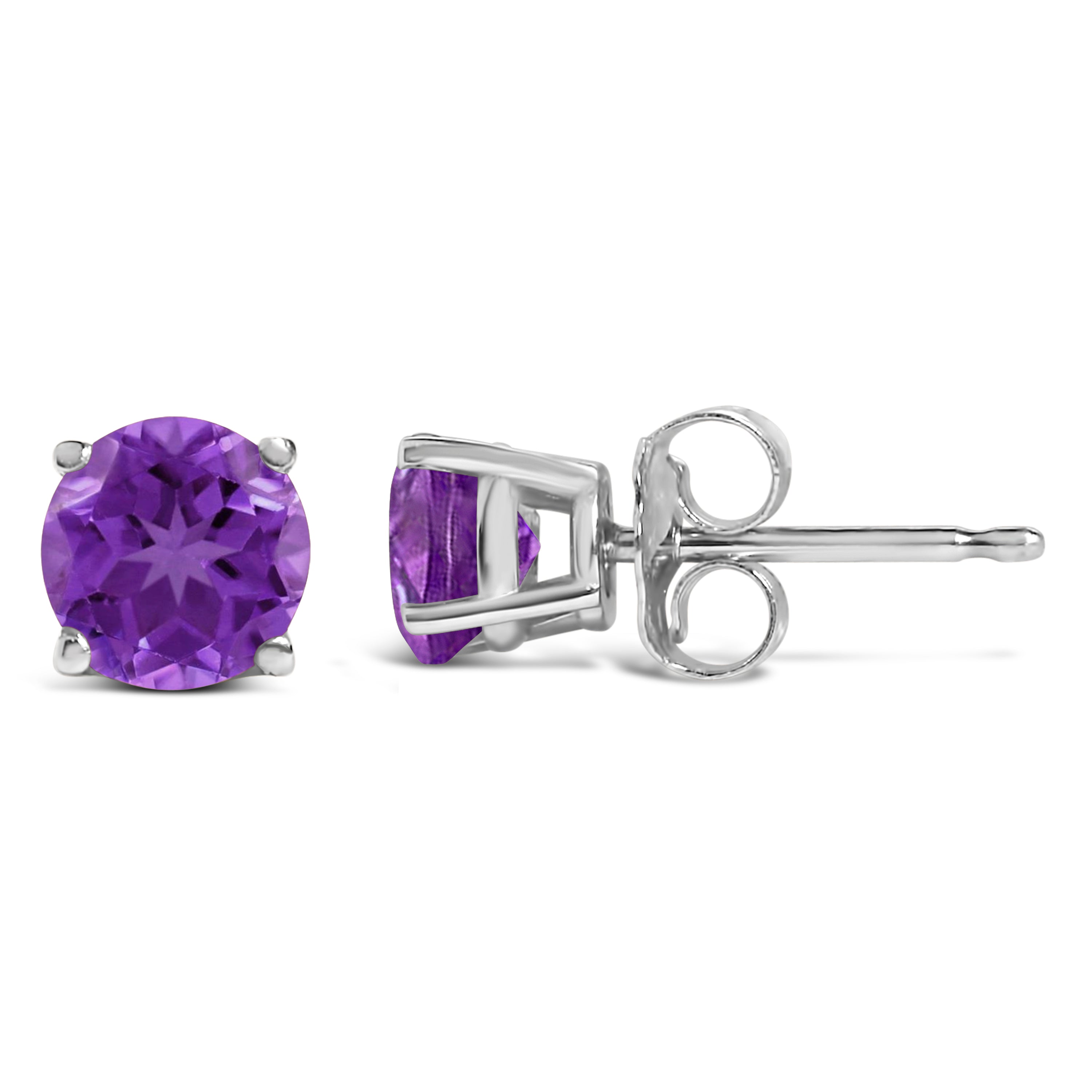 14K White Gold 5X5MM Round Purple Amethyst Solitaire Stud Earrings