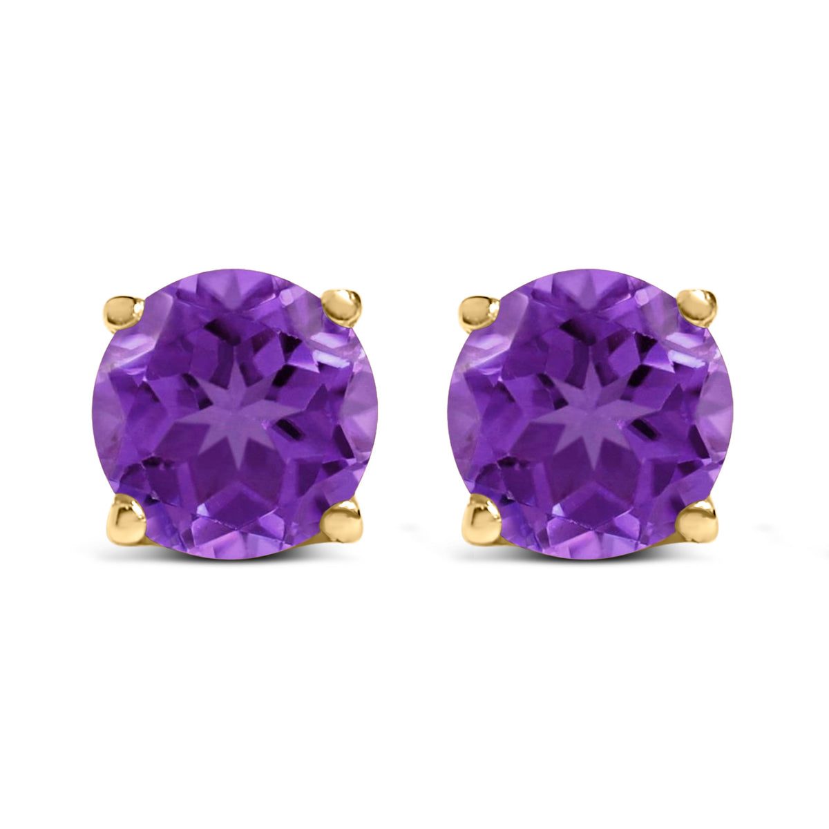 14K White Gold 5X5MM Round Purple Amethyst Solitaire Stud Earrings - LUXGRIAL
