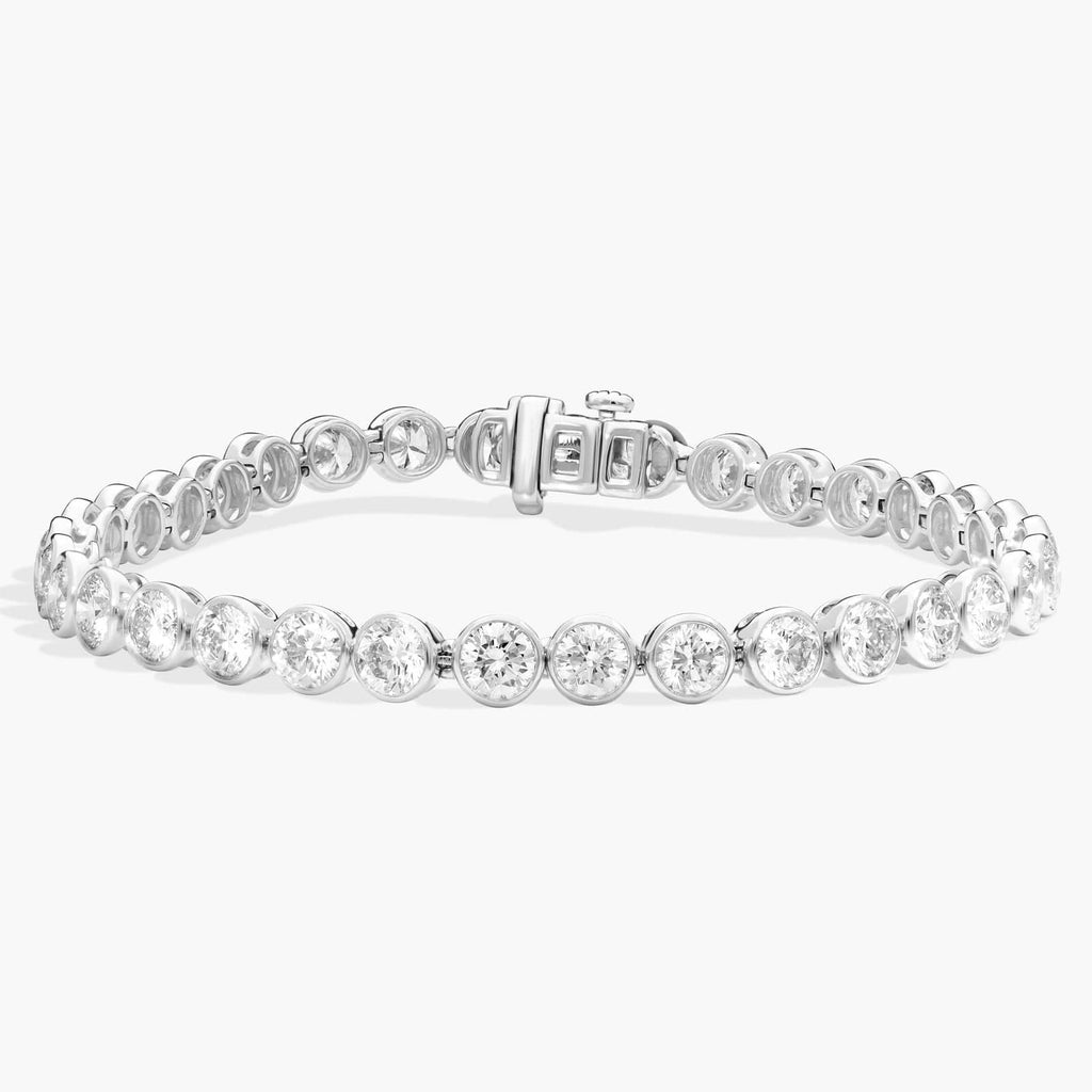 10 CTW Bezel Set Created Moissanite Tennis Bracelet in 14Kt Gold Plated – Round Cut, 7 Inch - LUXGRIAL