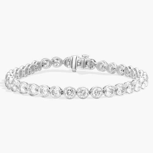 10 CTW Bezel Set Created Moissanite Tennis Bracelet in 14Kt Gold Plated – Round Cut, 7 Inch - LUXGRIAL