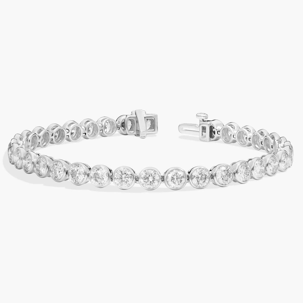 10 CTW Bezel Set Created Moissanite Tennis Bracelet in 14Kt Gold Plated – Round Cut, 7 Inch - LUXGRIAL