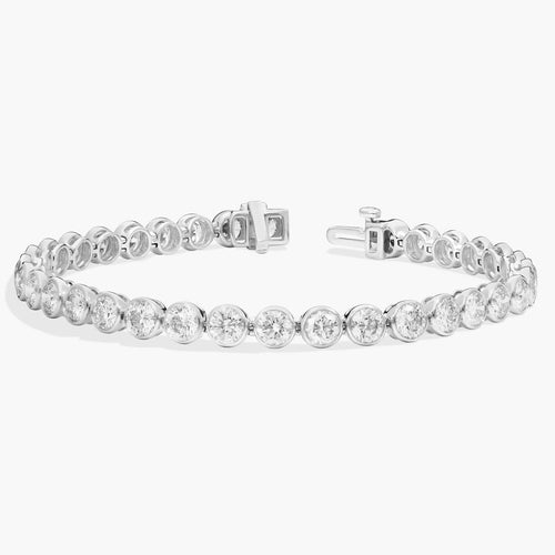 10 CTW Bezel Set Created Moissanite Tennis Bracelet in 14Kt Gold Plated – Round Cut, 7 Inch - LUXGRIAL