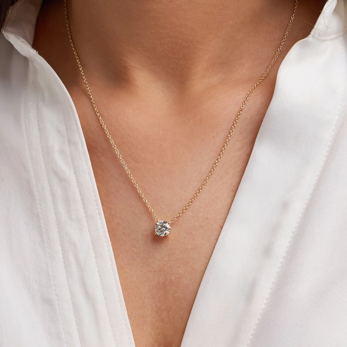 2.00 CTW Lab Grown Round F/G VS1 Diamond Floating Solitaire Pendant in 14K White or Yellow Gold – AGI Certified - LUXGRIAL