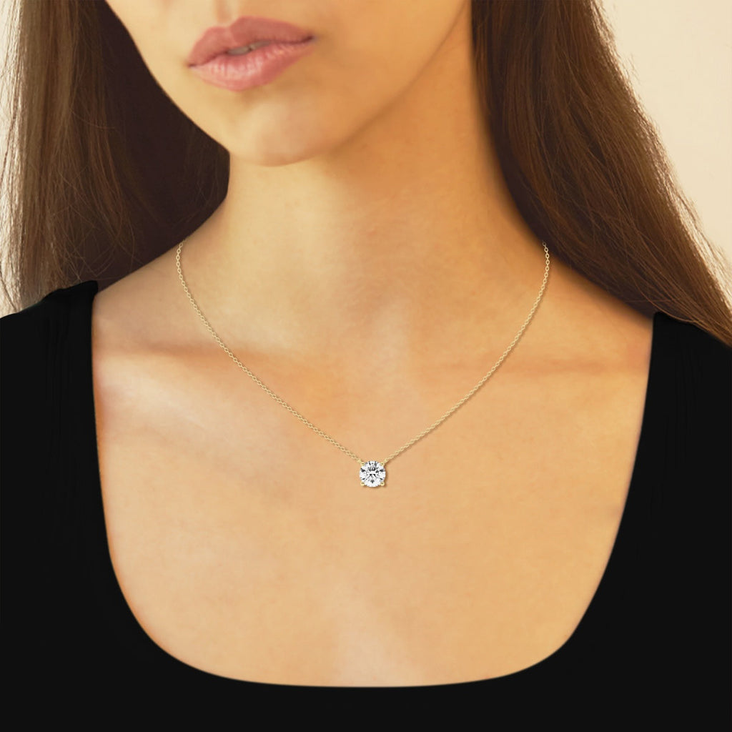 3.00 ct Lab Grown Round Diamond Floating Solitaire Pendant in 14K White or Yellow Gold – AGI Certified - LUXGRIAL
