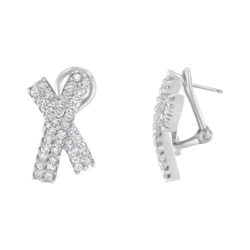 14K White Gold 2.0 Cttw Round-Brilliant Cut Diamond Domed X Shaped Omega Back Stud Earrings (H-I Color, I1-I2 Clarity) - LUXGRIAL