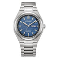 Citizen Men's Zenshin Quartz Watch – Blue Dial, Silver Bracelet, 40mm