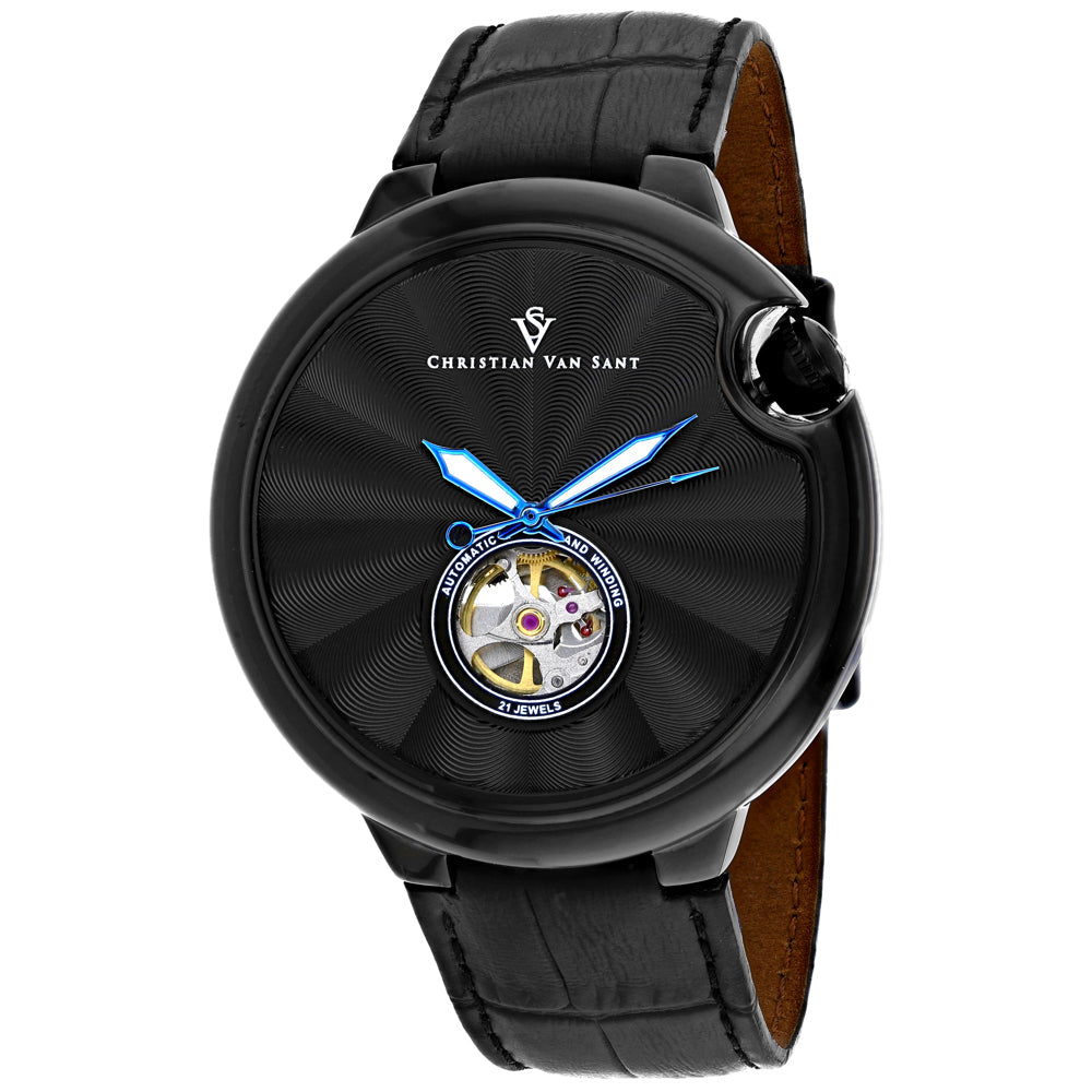 Christian Van Sant Men's Cyclone Automatic Watch – Black Dial & Strap, 46mm
