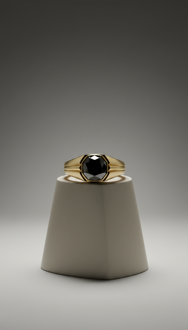 Platinum Signet Ring With Black Diamond