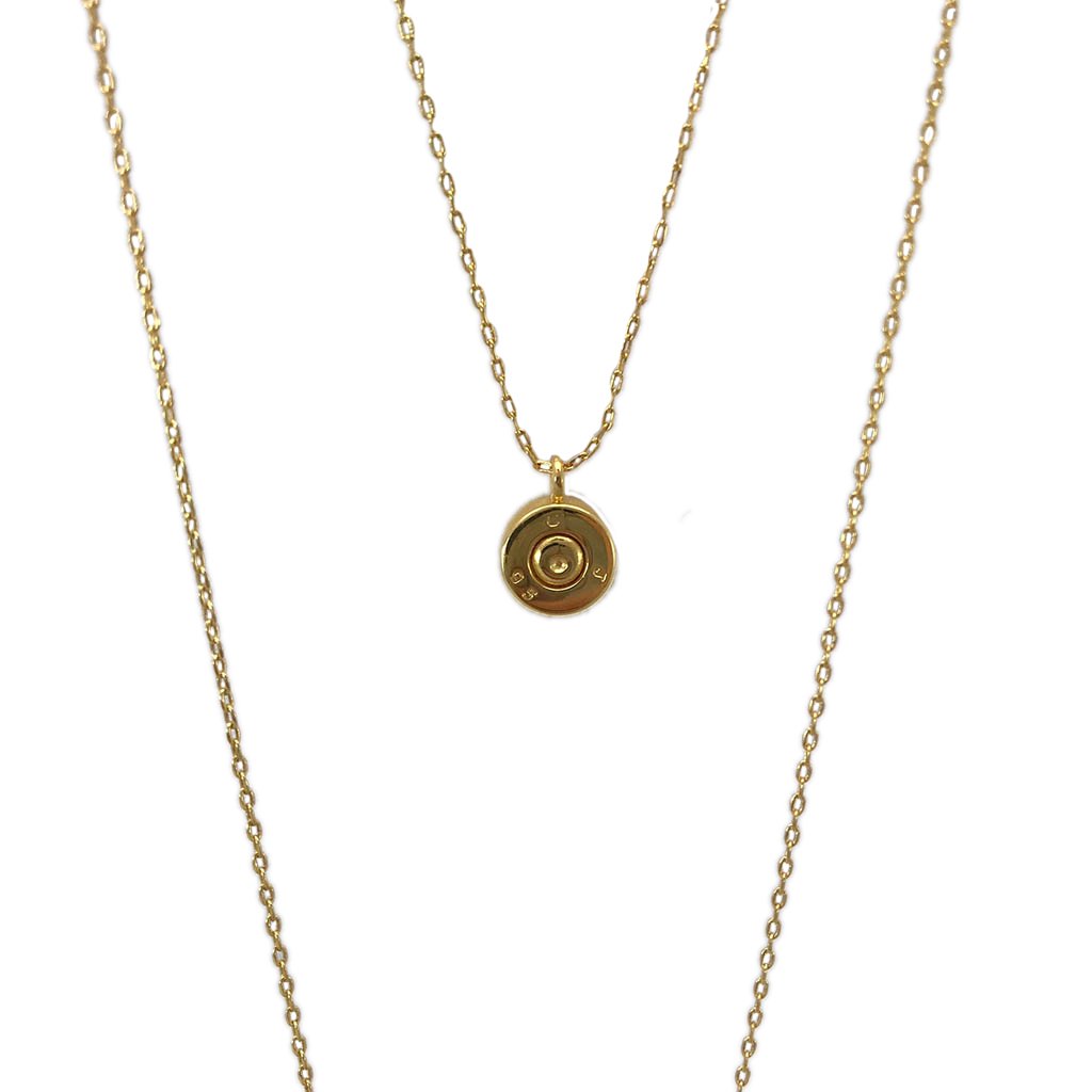 Layered Bullet Necklace Gold Plated Double Chain Recycled Brass Bar Khmer Peace