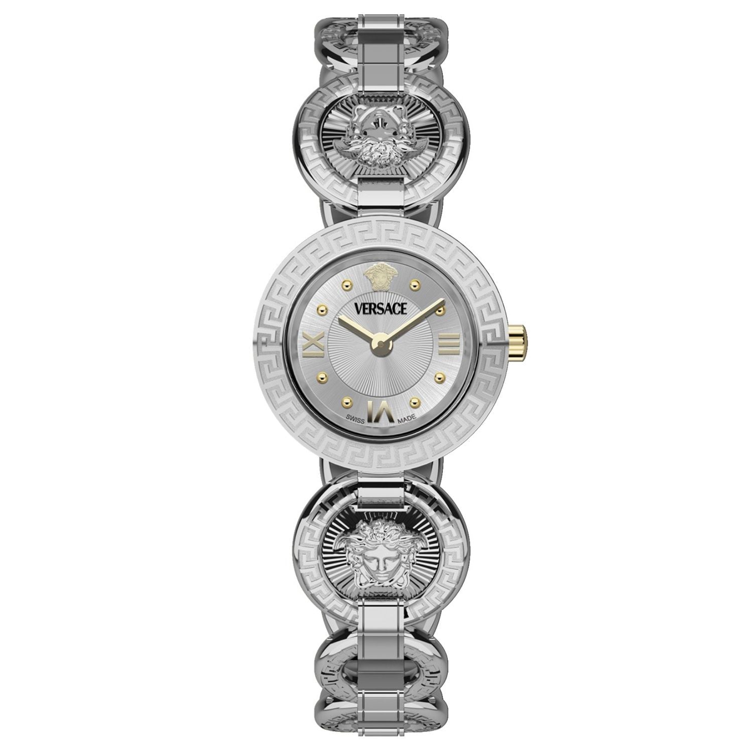 Versace Women's Greca Swiss Quartz Watch – Silver Dial & Bracelet, 28mm